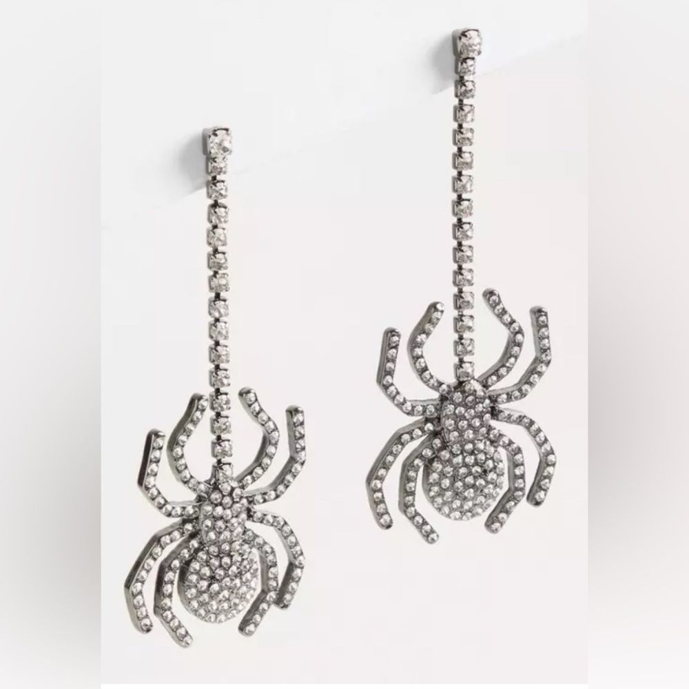 Torrid Rhinestone Spider Drop Statement Earring Long Dangly Sparkly Silver-tone